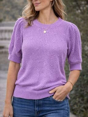 💜 Happy Nature Lavender Knit Sweater | Puff Sleeve | Cozy Chic
